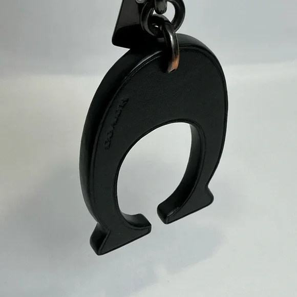 Coach Black Leather C Keychain with Rhinestone Gem Accents - Picture 6 of 9